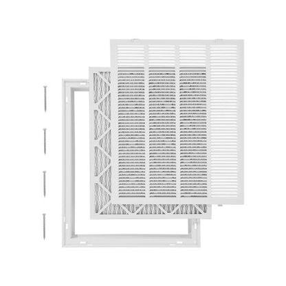 Galler för frånluftsfilter, passar kanalöppning B20 x H25 tum, filter ingår, skydd för frånluftsventilation för vägg, pulverlackerat stålgaller för frånluft, avtagbar framsida/dörr för 2,5 cm filter