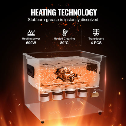 10L ultraljudsrengöring, 240W digital ultraljudsrengöringsmaskin med skonsamt läge och uppgraderad avgasning, 40kHz industriell ultraljudsrengöring med värmare och timer för retainer, smycken, verktyg