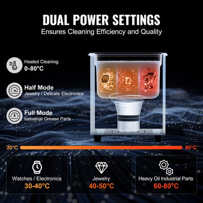 2L ultraljudsrengöring, 60W digital sonisk rengöringsmaskin med skonsamt läge och uppgraderad avgasning, 40kHz ultraljudsrengöringsmaskin med värmare och timer för smycken, glasögon, verktyg, hållare