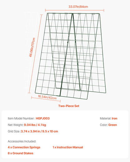Gurkspaljé för klätterväxter, 122 x 81 cm hopfällbart gurkspaljéset med växtklämmor, metallträdgårdsspaljé för upphöjd odlingsbädd, stöd för utomhusväxter för tomat, squash och grönsaker