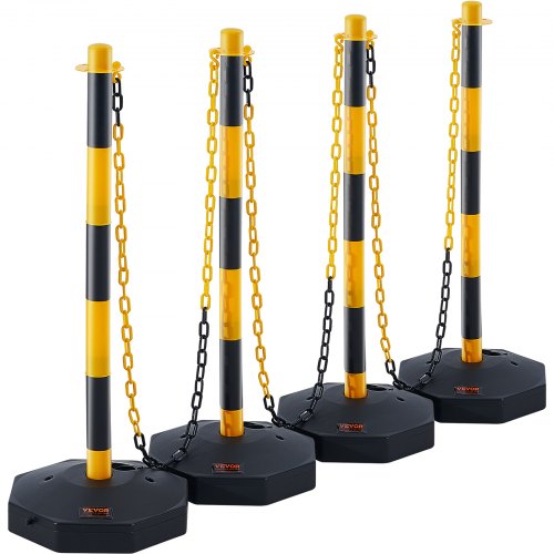 Justerbara trafikavgränsningskoner, 4-pack, trafiksäkerhetsavgränsare med fyllbar bas 8FT kätting, för trafikkontroll, varning, parkeringsplats, byggvarning, vägar, gul och svart