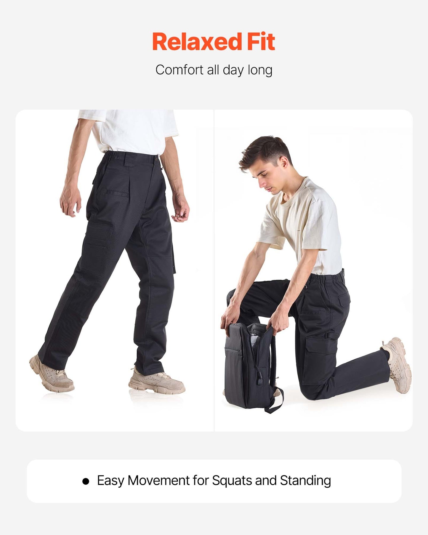 FR-byxor för män, 100 % bomull, flamskyddade cargobyxor med flera fickor och resår i midjan, förstärkta rivsäkra sömmar, perfekta för svetsarbete och fritidskläder, storlek M, svart