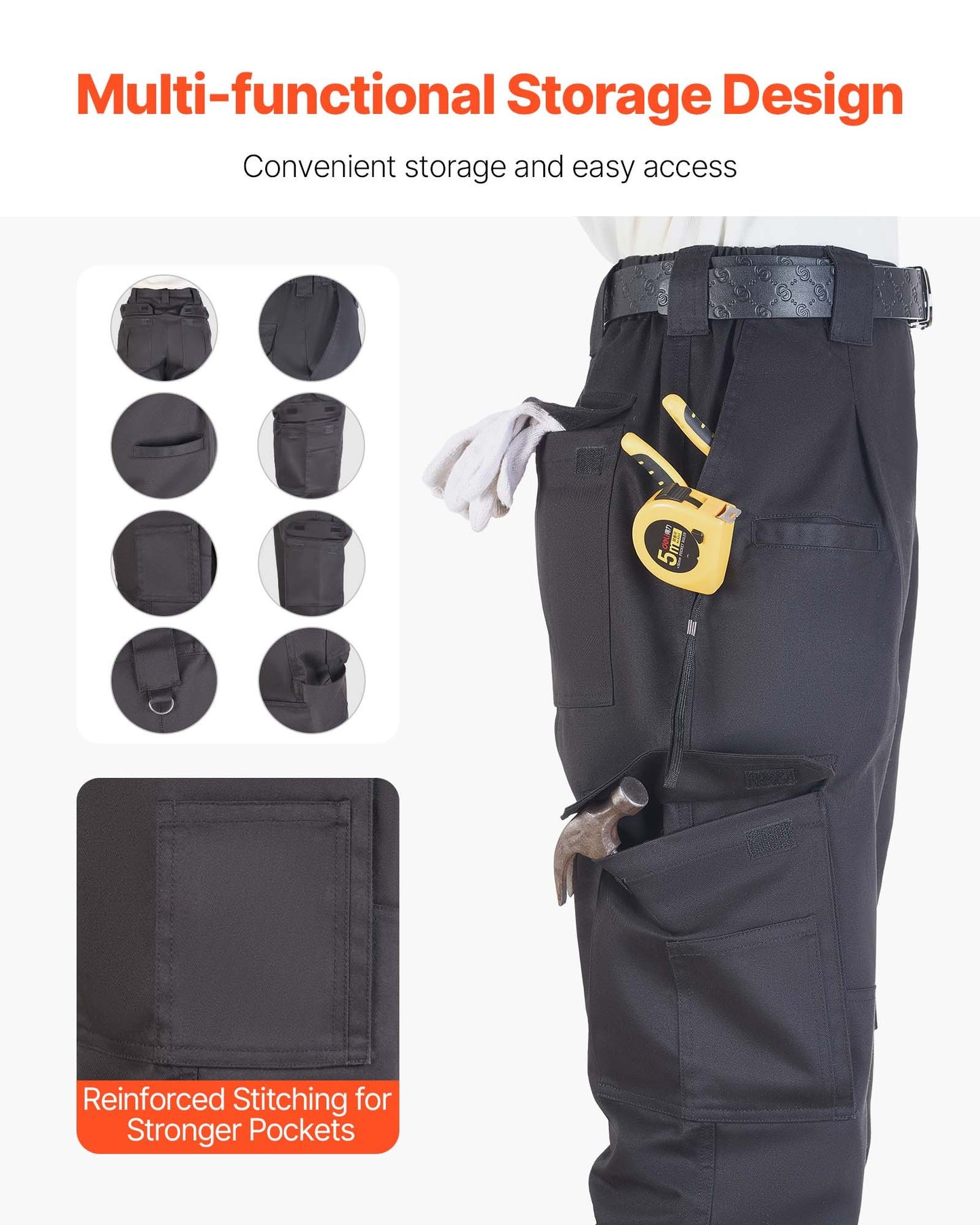 FR-byxor för män, 100 % bomull, flamskyddade cargobyxor med flera fickor och resår i midjan, förstärkta rivsäkra sömmar, perfekta för svetsarbete och fritidskläder, storlek M, svart