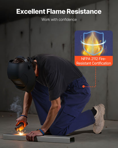 FR-byxor för män, 100 % bomull, flamskyddade cargobyxor med flera fickor och resår i midjan, förstärkta rivsäkra sömmar, perfekta för svetsarbete och fritidskläder, XXL-storlek, mörkblå
