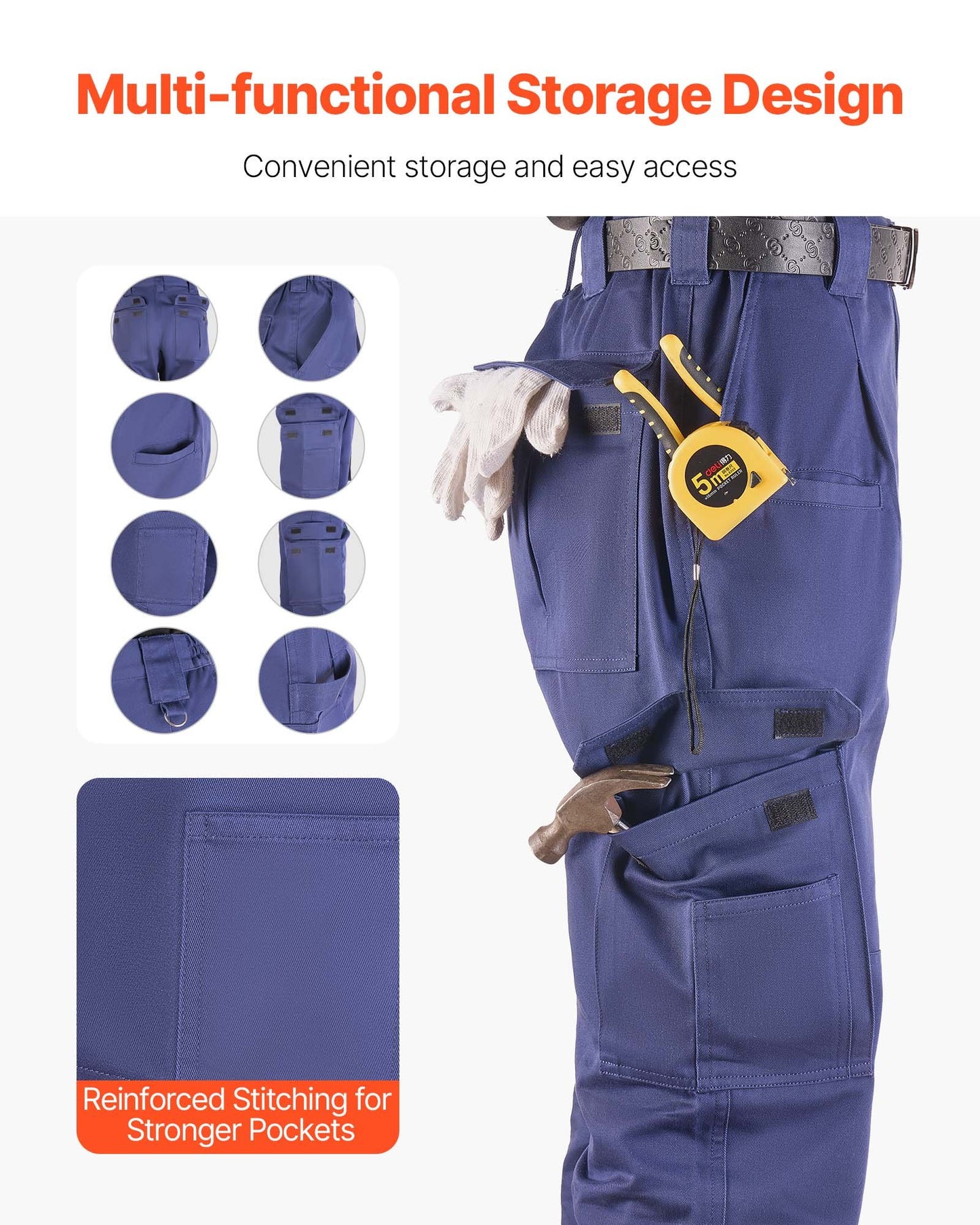 FR-byxor för män, 100 % bomull, flamskyddade cargobyxor med flera fickor och resår i midjan, förstärkta rivsäkra sömmar, perfekta för svetsarbete och fritidskläder, XXL-storlek, mörkblå