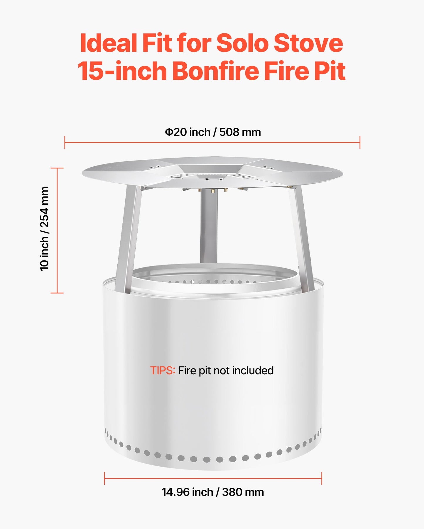 Fire Pit Heat Deflector for Solo Stove Yukon, 508 mm Bonfire Round for Wood Burning Fire Pit, 304 Stainless Steel Heat Diffuser, Detachable Burner Cover Camping Accessories