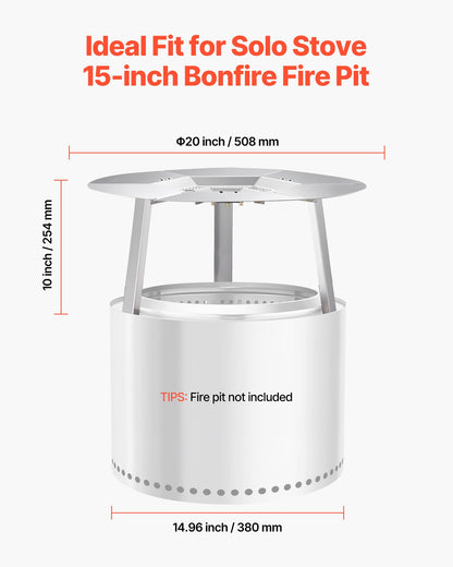 Fire Pit Heat Deflector for Solo Stove Yukon, 508 mm Bonfire Round for Wood Burning Fire Pit, 304 Stainless Steel Heat Diffuser, Detachable Burner Cover Camping Accessories