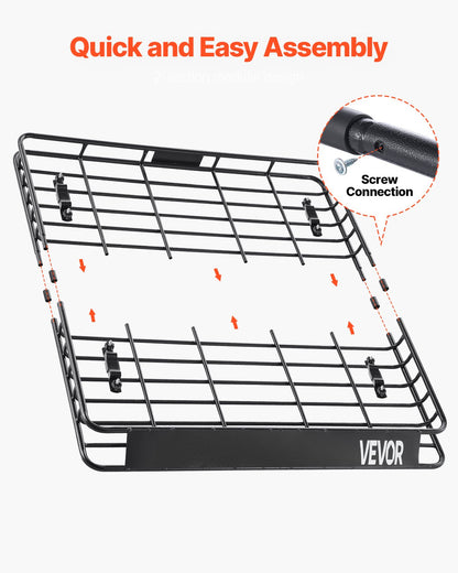 Takräcke, 102 x 136 x 10 cm, universell taklastkorg, bagagehållare för bilens tak med maxlastkapacitet på 67 kg, 10 cm staket, rostskyddat stållegering, vindskydd, för SUV-bil