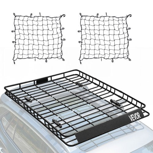 Takräckekorg, 64 x 50 x 4,1 tum, universell taklasthållare med två 35,4 x 39,4 tum lastnät, max 150 lbs takbagagehållare, 4,1 tum staket, rostskyddsstål, för SUV lastbil bil