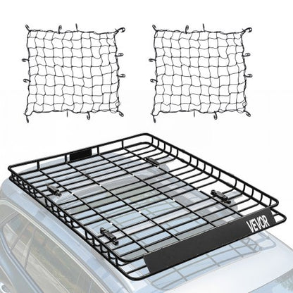 Takräckekorg, 64 x 50 x 4,1 tum, universell taklasthållare med två 35,4 x 39,4 tum lastnät, max 150 lbs takbagagehållare, 4,1 tum staket, rostskyddsstål, för SUV lastbil bil
