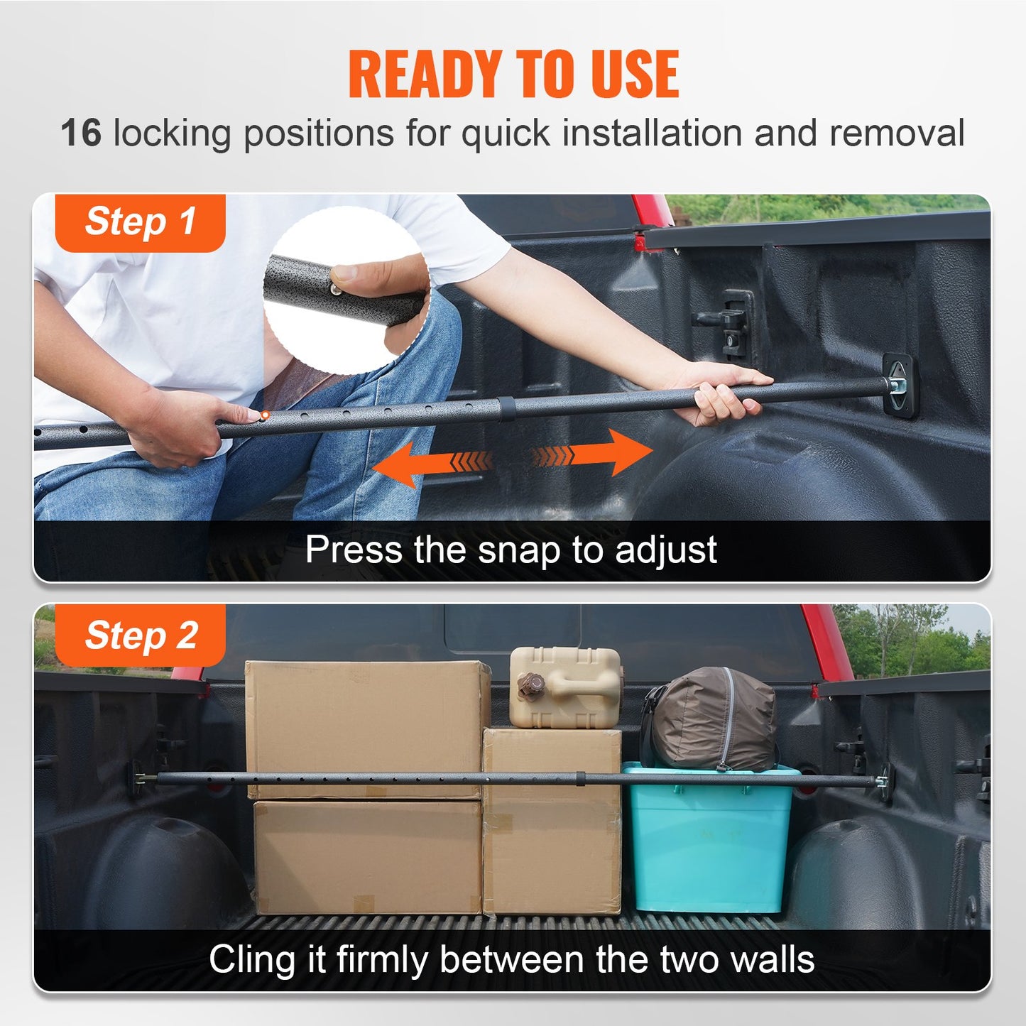 Adjustable Cargo Bar Pickup Truck Bed Holder Ratcheting Stabilizer 101.6-185.4 cm