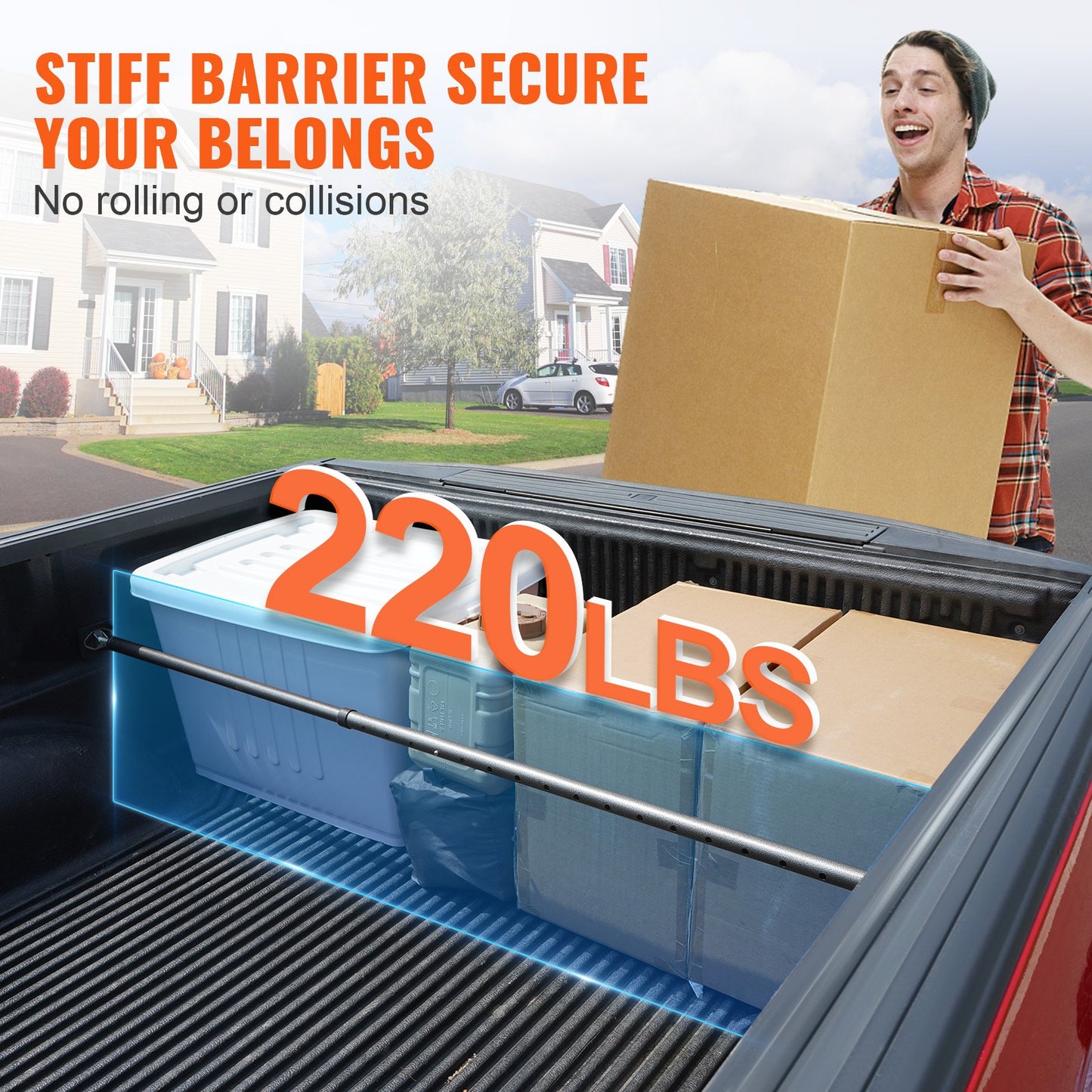Adjustable Cargo Bar Pickup Truck Bed Holder Ratcheting Stabilizer 101.6-185.4 cm