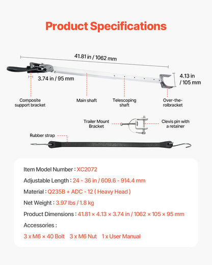 Akterspegelskydd, 24-36 tum, justerbar akterspegelskydd för båtar med komposithuvud, korrosionsbeständiga, lättinstallerade akterspegelskydd för utombordsmotorer under 100 hk, passar för släpvagn och rullvagn