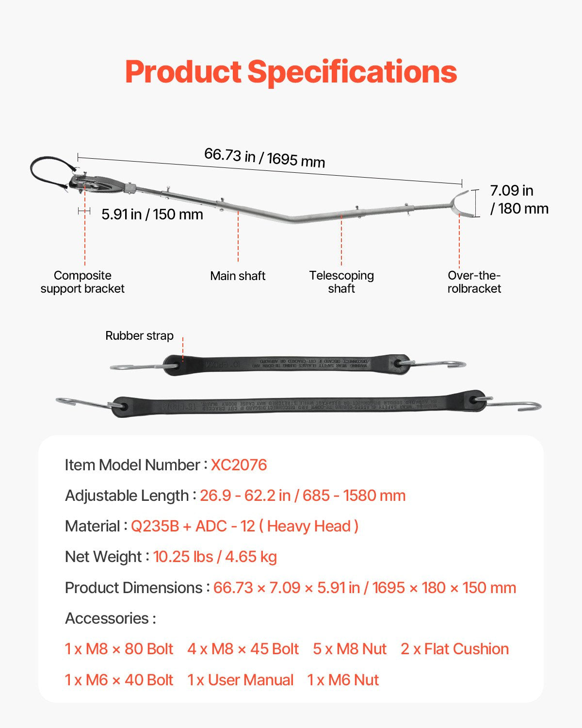 Akterspegel, 26,9-62,2 tum, justerbar båtakterspegel med kraftigt huvud, korrosionsbeständiga, lättinstallerade akterspegelskydd för utombordsmotorer under 150 hk, lämplig för rulle och släpvagn