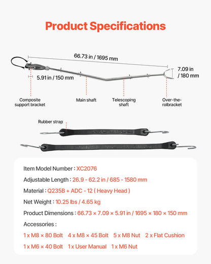 Akterspegel, 26,9-62,2 tum, justerbar båtakterspegel med kraftigt huvud, korrosionsbeständiga, lättinstallerade akterspegelskydd för utombordsmotorer under 150 hk, lämplig för rulle och släpvagn