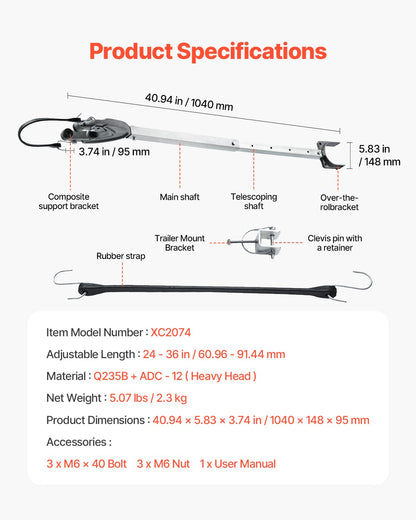 Akterspegel, 24-36 tum, justerbar båtakterspegel med kraftigt huvud, korrosionsbeständiga, lättinstallerade akterspegelskydd för utombordsmotorer under 100 hk, lämplig för rulle och släpvagn