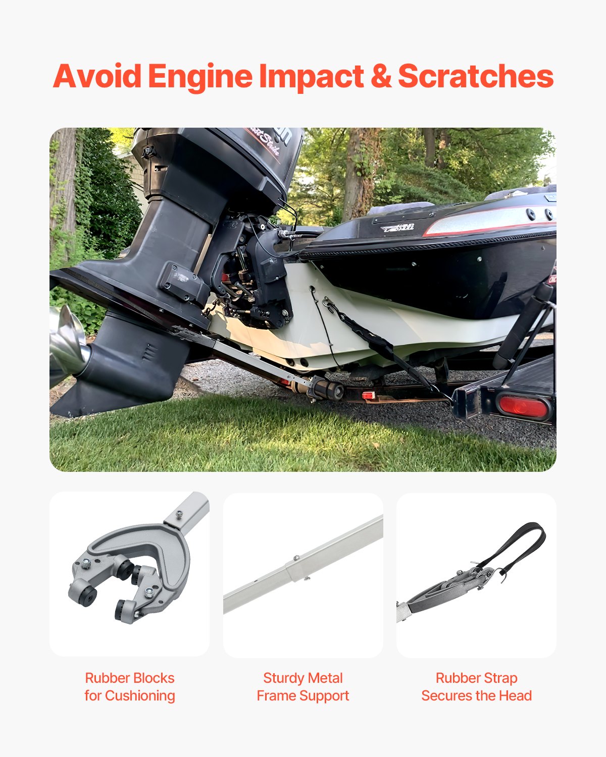 Akterspegel, 32-44 tum, justerbar båtakterspegel med kraftigt huvud, korrosionsbeständiga, lättinstallerade akterspegelskydd för utombordsmotorer under 100 hk, lämplig för rulle och släpvagn