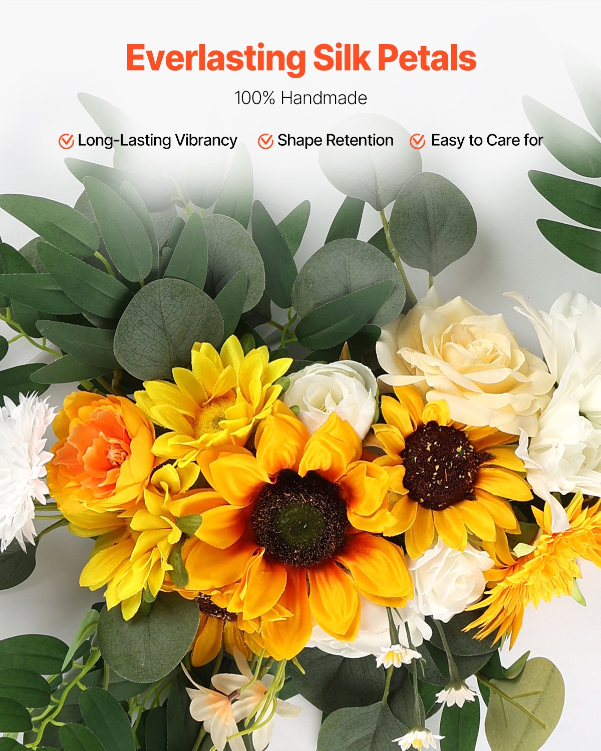 Konstgjorda bröllopsblommor, gula bröllopsblommor med draperier (3-pack) - 2 st blomsterarrangemang, 1 st transparenta draperier, för ceremonibuketter, mottagningsbakgrundsdekoration