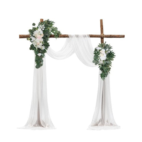 Konstgjorda bröllopsblommor, vita bröllopsblommor med draperier (4-pack) - 2 st blomsterarrangemang, 2 st transparenta draperier, för ceremonibuketter, mottagningsbakgrund