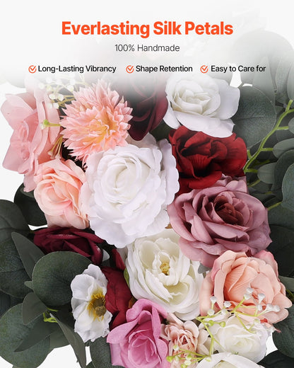 Konstgjorda bröllopsblommor, rosa bröllopsblommor med draperier (4-pack) - 2 st blomsterarrangemang, 2 st transparenta draperier, för ceremonibuketter, mottagningsbakgrundsdekoration