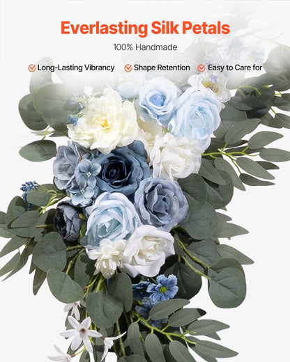 Konstgjorda bröllopsblommor, blå bröllopsblommor med draperier (4-pack) - 2 st blomsterarrangemang, 2 st transparenta draperier, för ceremonibuketter, mottagningsbakgrund