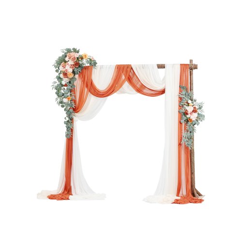 Konstgjorda bröllopsblommor, orange bröllopsblommor med draperier (5-pack) - 2 st blomsterarrangemang, 3 st transparenta draperier, för ceremonibuketter, mottagningsbakgrundsdekoration