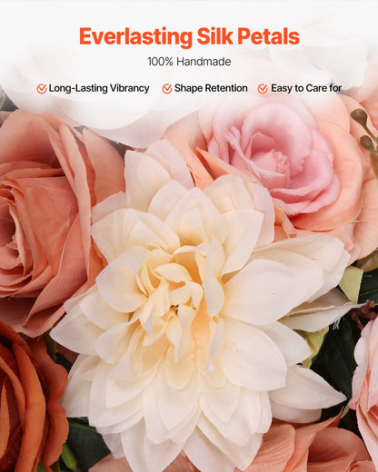 Konstgjorda bröllopsblommor, orange bröllopsblommor med draperier (5-pack) - 2 st blomsterarrangemang, 3 st transparenta draperier, för ceremonibuketter, mottagningsbakgrundsdekoration