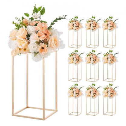 Wedding Flower Stand, 10PCS 40cm Column Flower Stand, Floral Stands with Acrylic Laminate, Gold Rectangular Floral Display Rack for Wedding, Party, Birthday, Home, Gold Centerpiece Stands