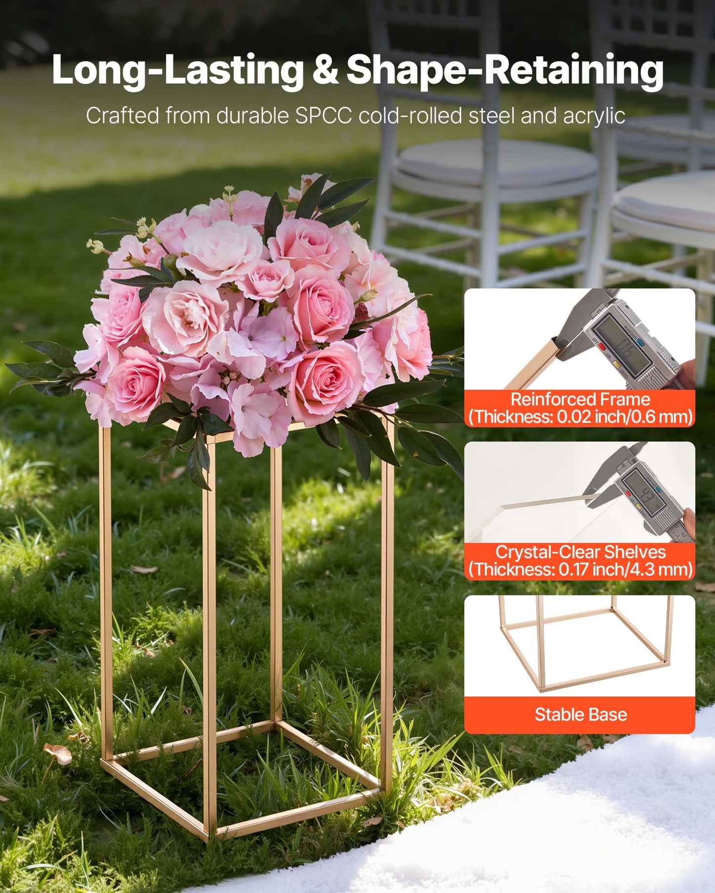 Wedding Flower Stand, 10PCS 40cm Column Flower Stand, Floral Stands with Acrylic Laminate, Gold Rectangular Floral Display Rack for Wedding, Party, Birthday, Home, Gold Centerpiece Stands