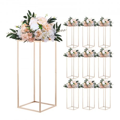 Wedding Flower Stand, 10PCS 60cm Column Flower Stand, Floral Stands with Metal Laminate, Gold Rectangular Floral Display Rack for Wedding, Party, Birthday, Home, Gold Centerpiece Stands