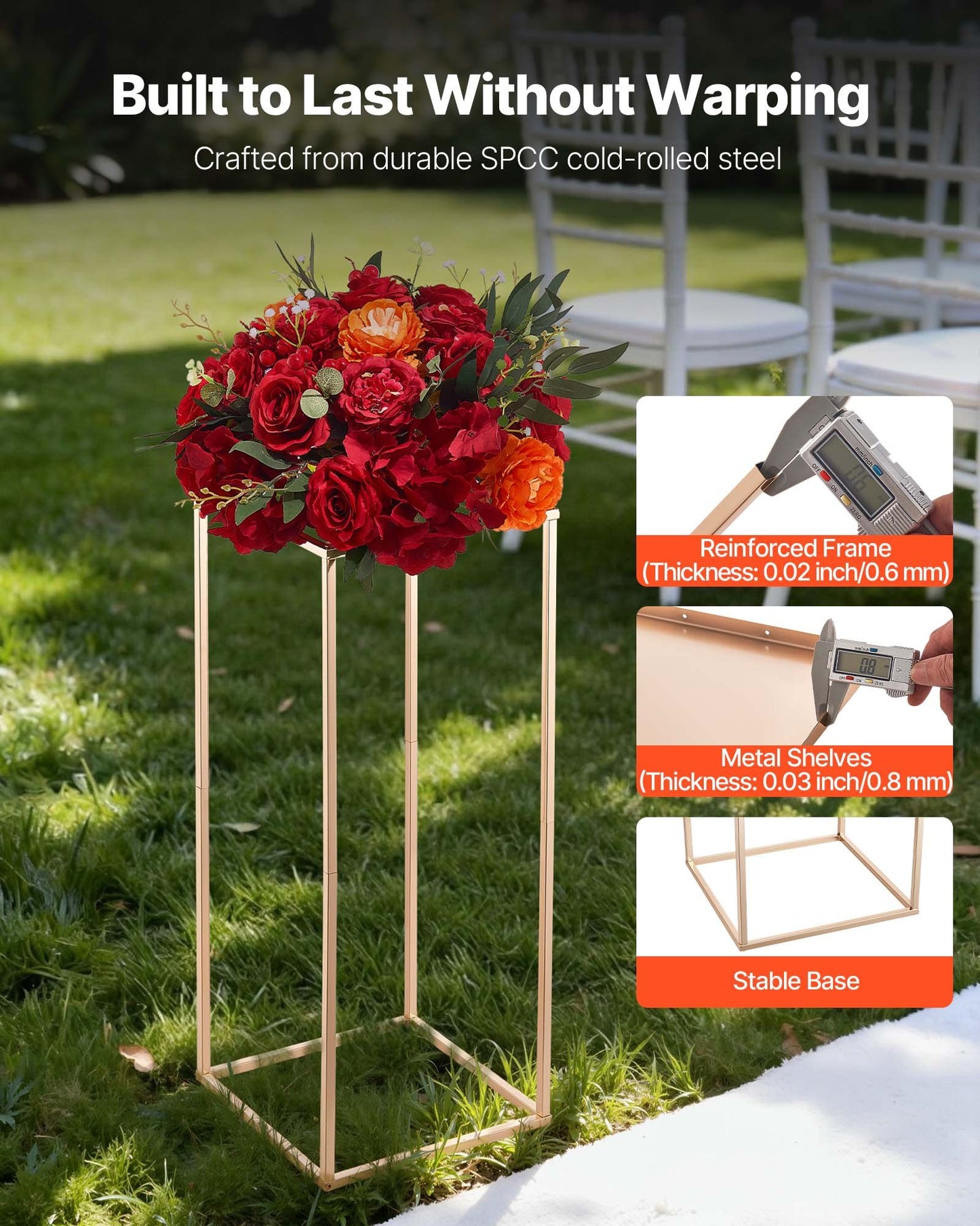 Wedding Flower Stand, 10PCS 60cm Column Flower Stand, Floral Stands with Metal Laminate, Gold Rectangular Floral Display Rack for Wedding, Party, Birthday, Home, Gold Centerpiece Stands