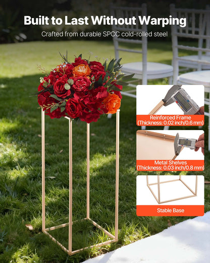 Wedding Flower Stand, 10PCS 60cm Column Flower Stand, Floral Stands with Metal Laminate, Gold Rectangular Floral Display Rack for Wedding, Party, Birthday, Home, Gold Centerpiece Stands