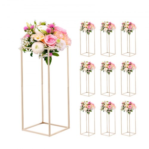 Wedding Flower Stand, 10PCS 60cm Column Flower Stand, Floral Stands with Hidden Screw, Rectangular Cubic Floral Display Rack for Wedding, Party, Birthday, Home, Gold Centerpiece Stands