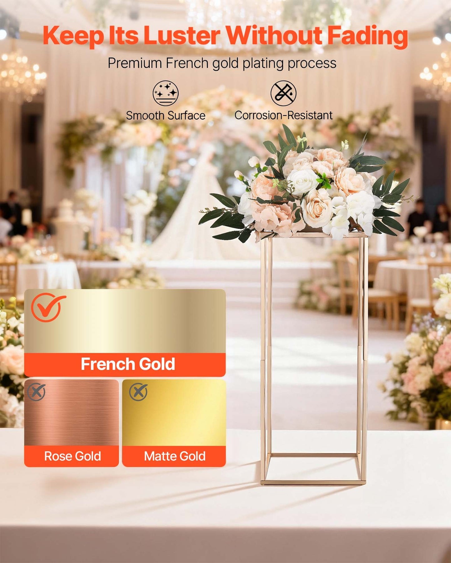 Wedding Flower Stand, 10PCS 60cm Column Flower Stand, Floral Stands with Acrylic Laminate, Gold Rectangular Floral Display Rack for Wedding, Party, Birthday, Home, Gold Centerpiece Stands