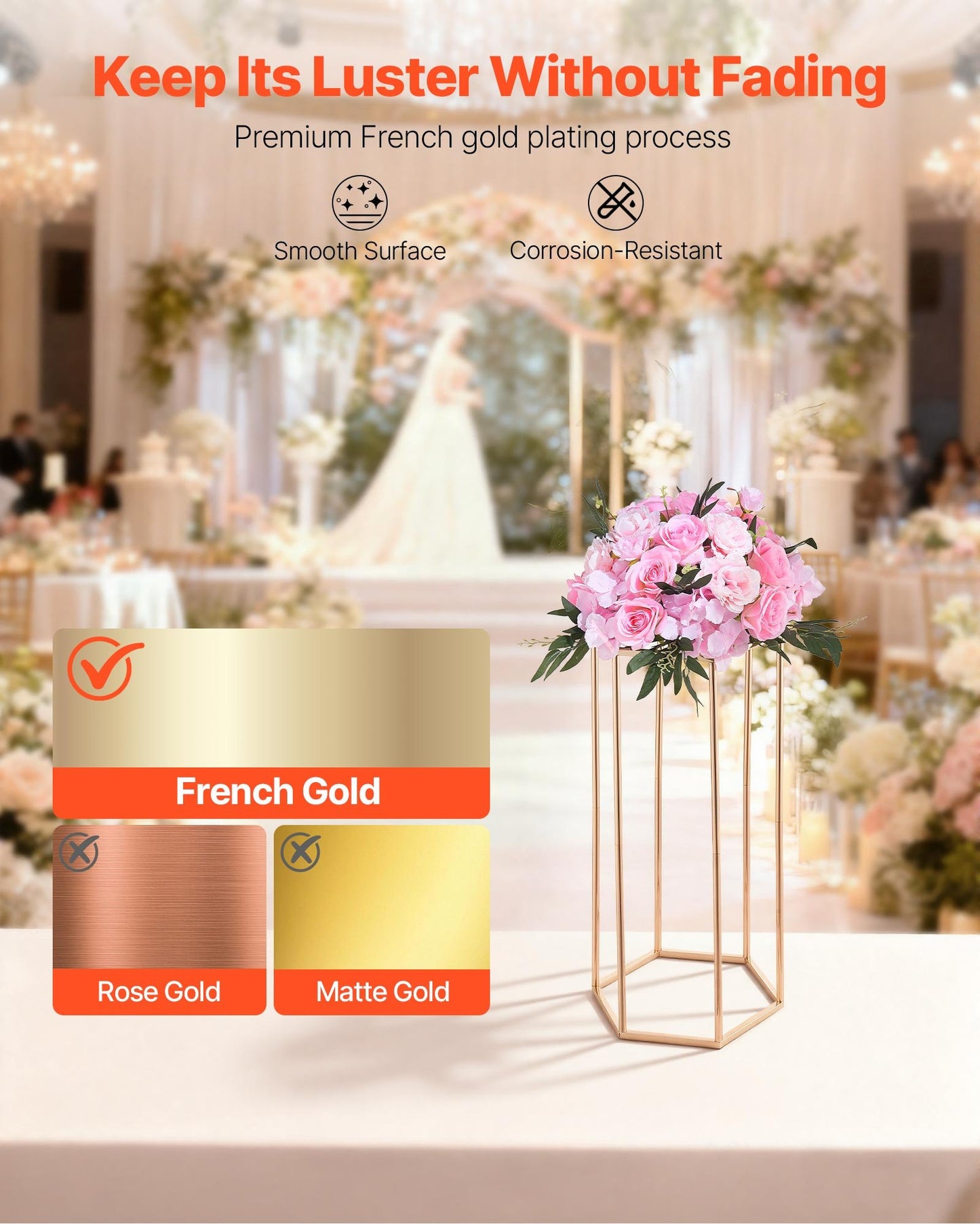 Wedding Flower Stand, 10PCS 60cm Column Flower Stand, Floral Stands with Acrylic Laminate, Hexagonal Cubic Floral Display Rack for Wedding, Party, Birthday, Home, Gold Centerpiece Stands