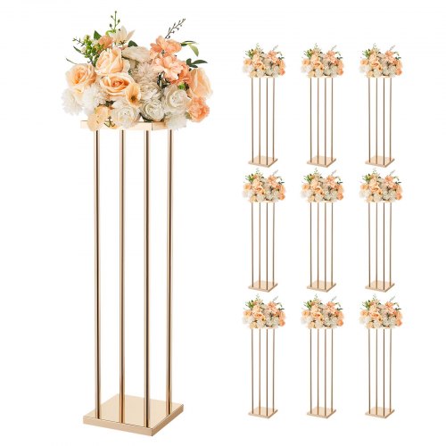 Wedding Flower Stand, 10PCS 80cm Column Flower Stand, Floral Stands with Metal Laminate, Cylindrical Cubic Floral Display Rack for Wedding, Party, Birthday, Home, Gold Centerpiece Stands