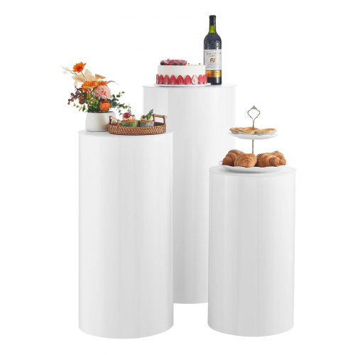 Wedding Flower Stand, 3PCS 60/75/90cm Round Cylinder Plinth, White Pedestal Stand with PVC Lid, Cylindrical Pedestal Stands for Wedding, Party, Birthday, Art Decor, 15kg Load