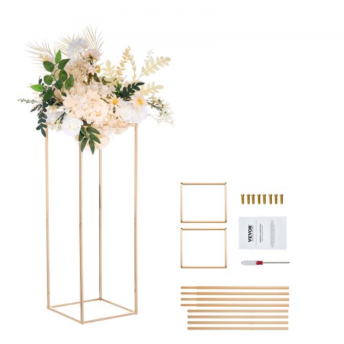 2 st 31,5 tum/80 cm höga bröllopsblomställ, metallvaspelare geometriska mittpunktsställ, guldfärgat rektangulärt blomsterställ för T-scen evenemang mottagning, festdekoration hem