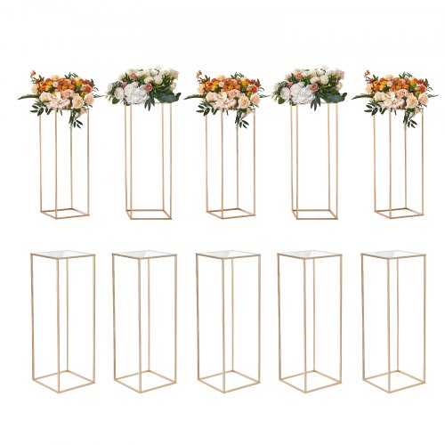 10 st 31,5 tum/80 cm höga bröllopsblomställ, med akryllaminat, metallvaspelare geometriska mittpunktsställ, guldfärgat rektangulärt blomsterställ för evenemangsmottagning, festdekoration