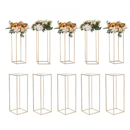 10 st 31,5 tum/80 cm höga bröllopsblomställ, med akryllaminat, metallvaspelare geometriska mittpunktsställ, guldfärgat rektangulärt blomsterställ för evenemangsmottagning, festdekoration