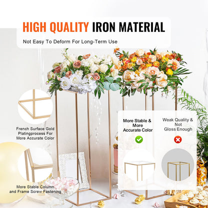 10 st 31,5 tum/80 cm höga bröllopsblomställ, med akryllaminat, metallvaspelare geometriska mittpunktsställ, guldfärgat rektangulärt blomsterställ för evenemangsmottagning, festdekoration