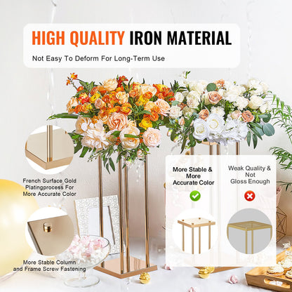 4 st guldfärgade metallpelare för bröllopsblommor, 23,6 tum / 60 cm höga med metalllaminat, geometriska vasställ för mittpunkten, cylindriska blomsterställ för evenemangsmottagningar, festvägleder
