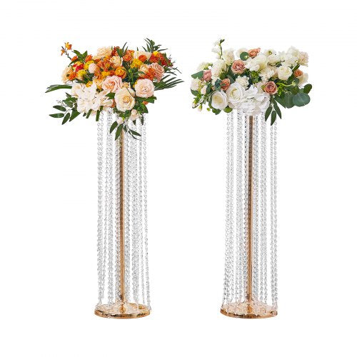 2 st 35,43 tum / 90 cm höga kristallblommor i brudstil, lyxiga bordsdekorationer, blomvaser, kristall, guldvas, metall, perfekt för T-scen, bröllopsfest, ceremoni, middag, evenemang, hotell, heminredning