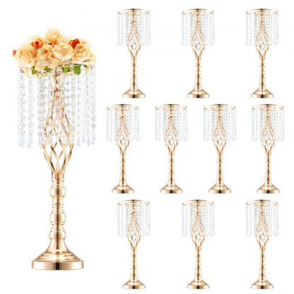 10 st 55 cm/21,65 tum höga kristallblommor för bröllop, metallvas för bröllopsbord, guldfärgade blomställningar för blomsterdisplay för bord, bröllopsmiddag, ceremoni, födelsedagsdekoration