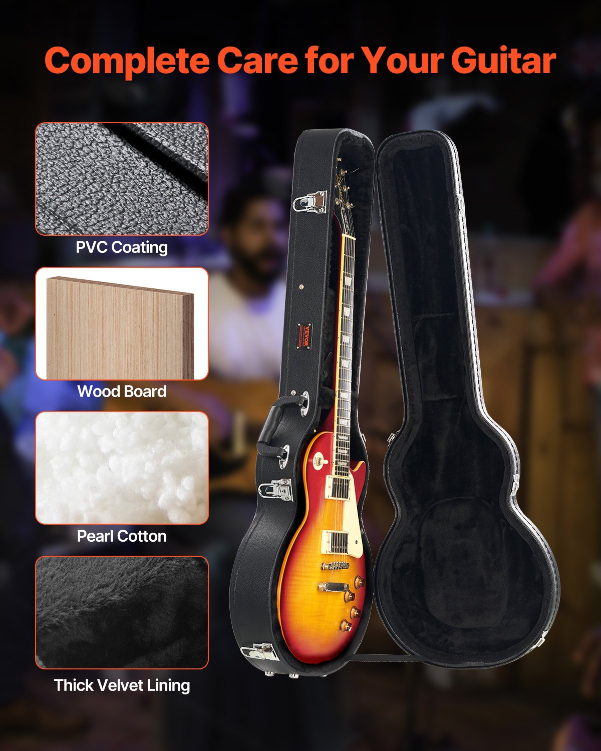 Hårt fodral för elgitarr 41,34 tum/105 cm med lås och nyckel för LES Paul-gitarrer