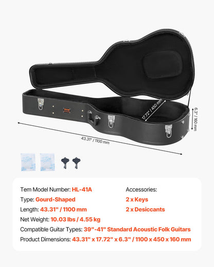 Hårt fodral för akustisk gitarr 110 cm med lås och nycklar