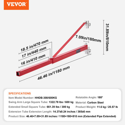 Elektrisk lyftarm, 600 kg maxlastkapacitet, elektrisk lyfthållare svängarm, lyftram i stål, 180° svängbar lyftarm för ställning, vinschlyftarm för lyft, verkstad, garage