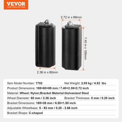 Skjutgrindssats, 6” rullgrindssats med C-fäste, kraftiga skjutgrindsrullar för Connect Tracks-dörrkarmar, skjutgrindsstyrrulle för skjutgrindar och rullportar, svart