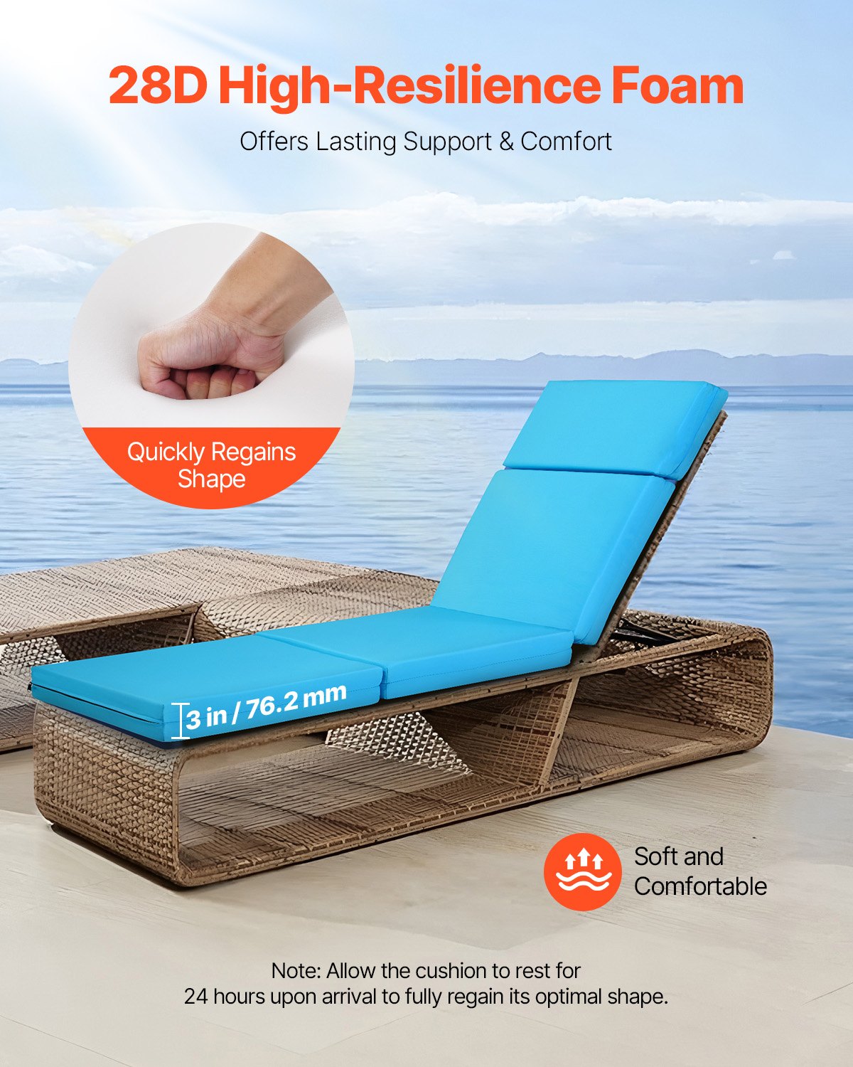 Chaise Lounge Cushion, 183x53.3x9.8 cm, Set of 2 Outdoor Lounge Chair Cushions, Waterproof & Fade-Resistant, Sun Lounger Cushions with Ties, Thick Patio Lounger Pads for Pool Deck, Teal Color