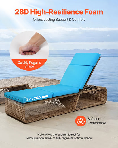 Chaise Lounge Cushion, 183x53.3x9.8 cm, Set of 2 Outdoor Lounge Chair Cushions, Waterproof & Fade-Resistant, Sun Lounger Cushions with Ties, Thick Patio Lounger Pads for Pool Deck, Teal Color